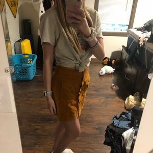 Forever 21 yellow corduroy button down skirt